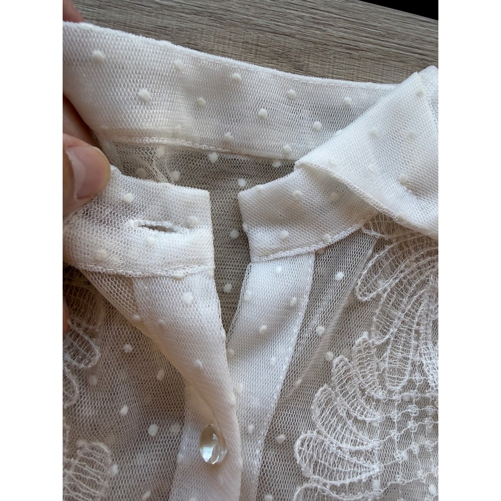Women's White Sheer Lace Swiss Dot Blouse Small Romantic Victorian bride bridal - Picture 12 of 12